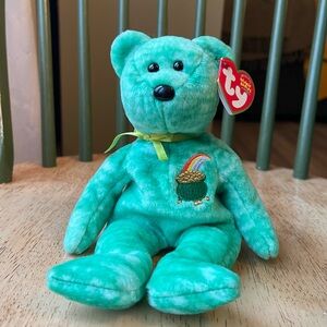 Ty Beanie Bear Green Bear Plush with Rainbow Accent— Killarney